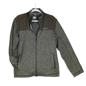 Eddie Bauer Brown Jacket Sweater Men Large Marled Pockets Full Zip Fleece Lined